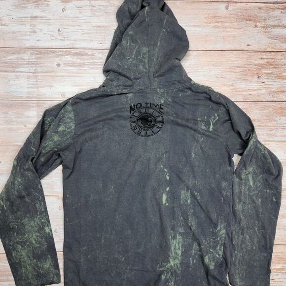 No Time Artistic Van Hoodie Tie Dye Dark Gray Vintage Style Graphic Print. - Picture 4 of 5